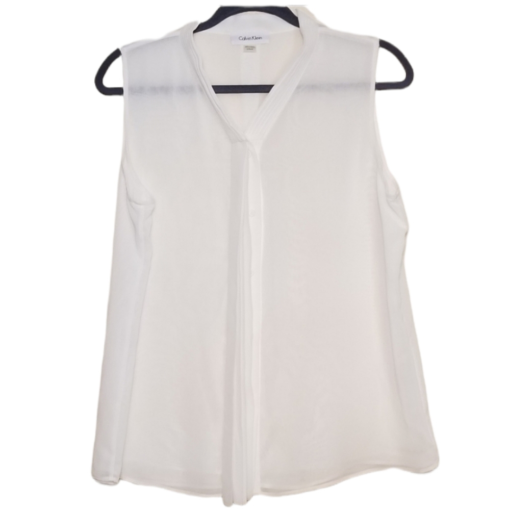 Calvin Klein Sleeveless Pleated Blouse